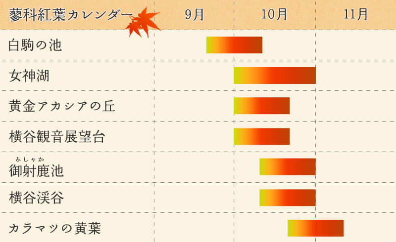 蓼科 紅葉カレンダー